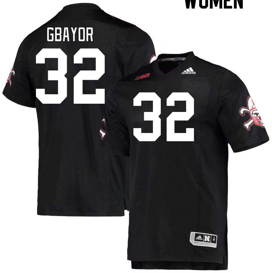 Women #32 Mikai Gbayor Nebraska Cornhuskers College Football Jerseys Stitched Sale-Black - Click Image to Close